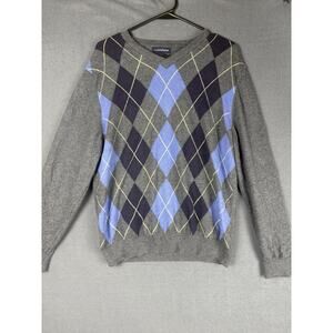 Lands' End Sweater Mens M Gray Cotton Cashmere Blend V Neck Classic Preppy Soft